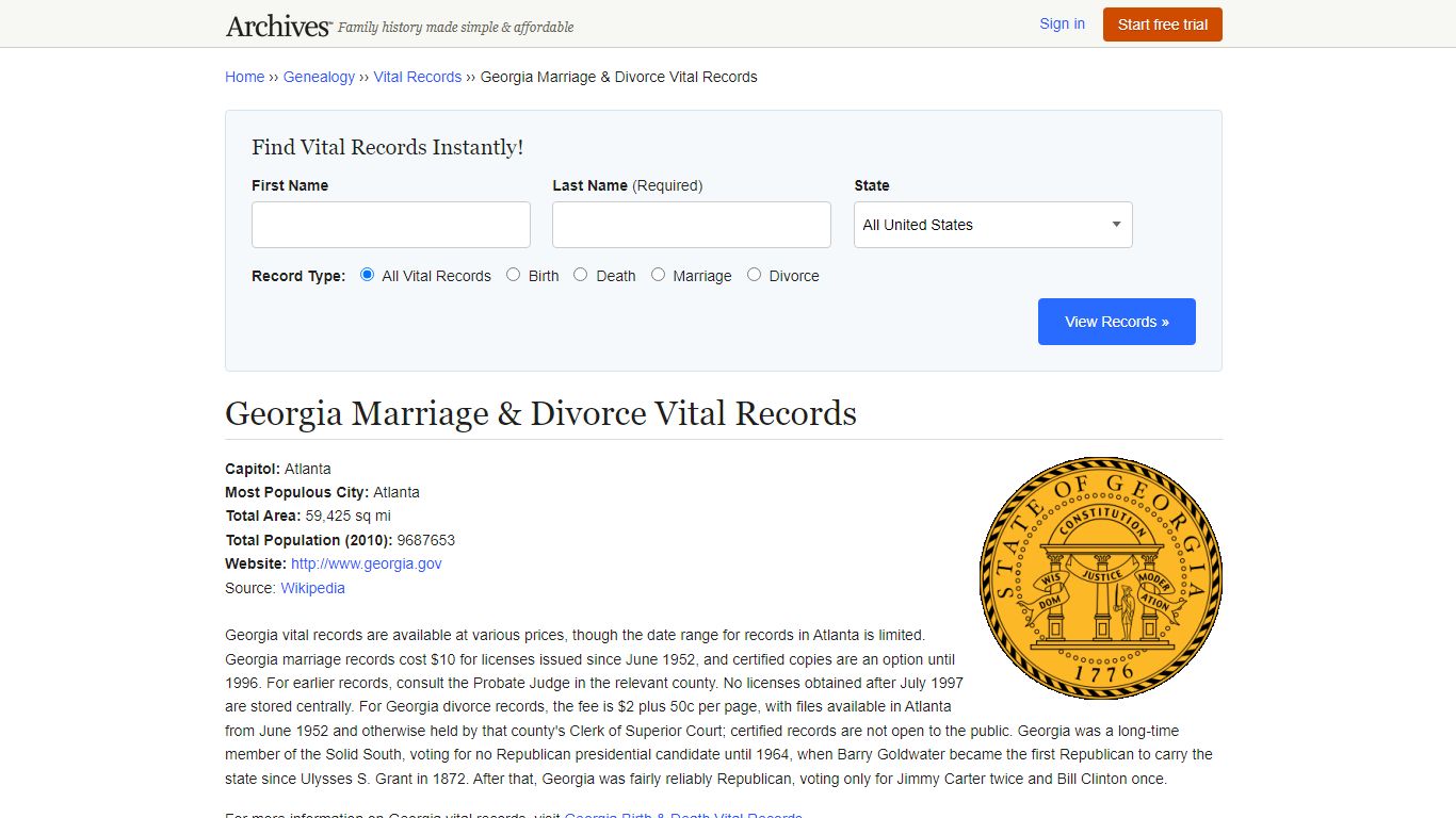 Georgia Marriage & Divorce Records | Vital Records - Archives.com